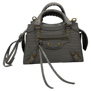 Balenciaga Mini Neo Classic City Croc-Embossed Handbag in Grey Leather